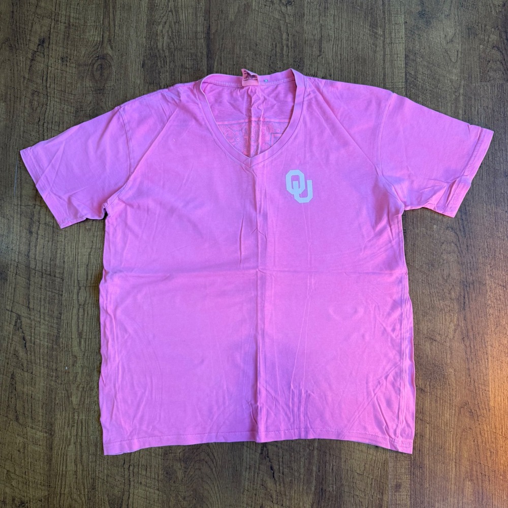 Three Square University of Oklahoma Women L Pink Paisley OU V-Neck Tee Gameday
